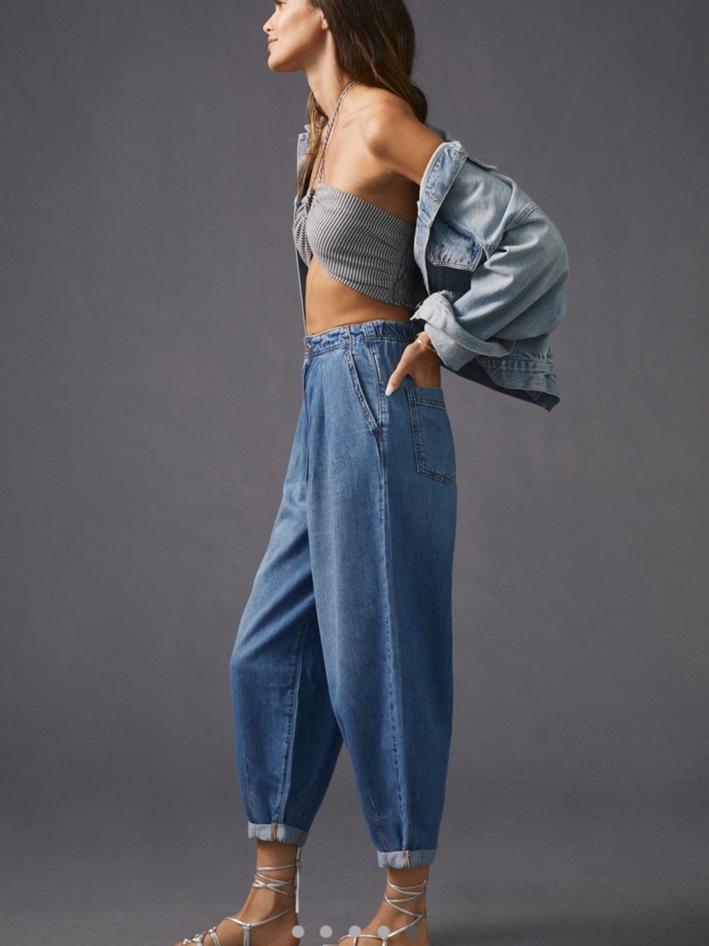 Pilcro Pleated Boyfriend Jeans in Washed Blue - Picture 4 of 9